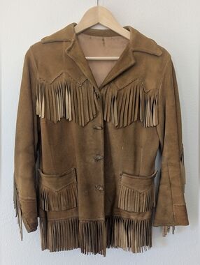 Vintage Fringed Suede Jacket - Tan
